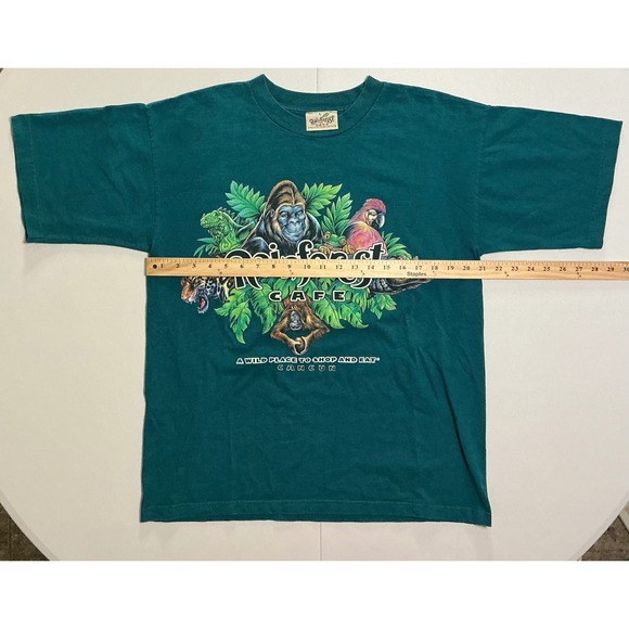 VTG Rainforest Cafe Cancun Mexico Made T-Shirt Green Mens L Animals 90s - Picture 4 of 6